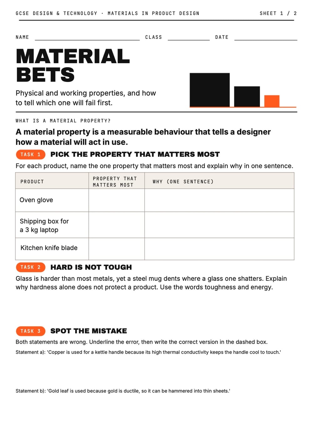 GCSE Materials in Product Design Worksheet