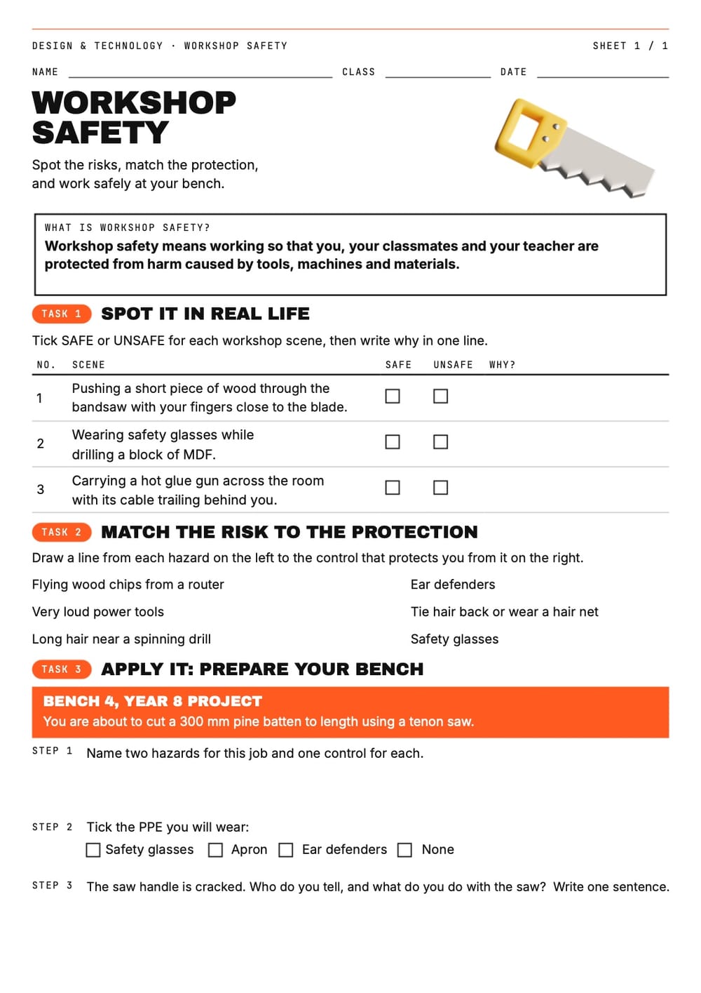 Workshop Safety Worksheet