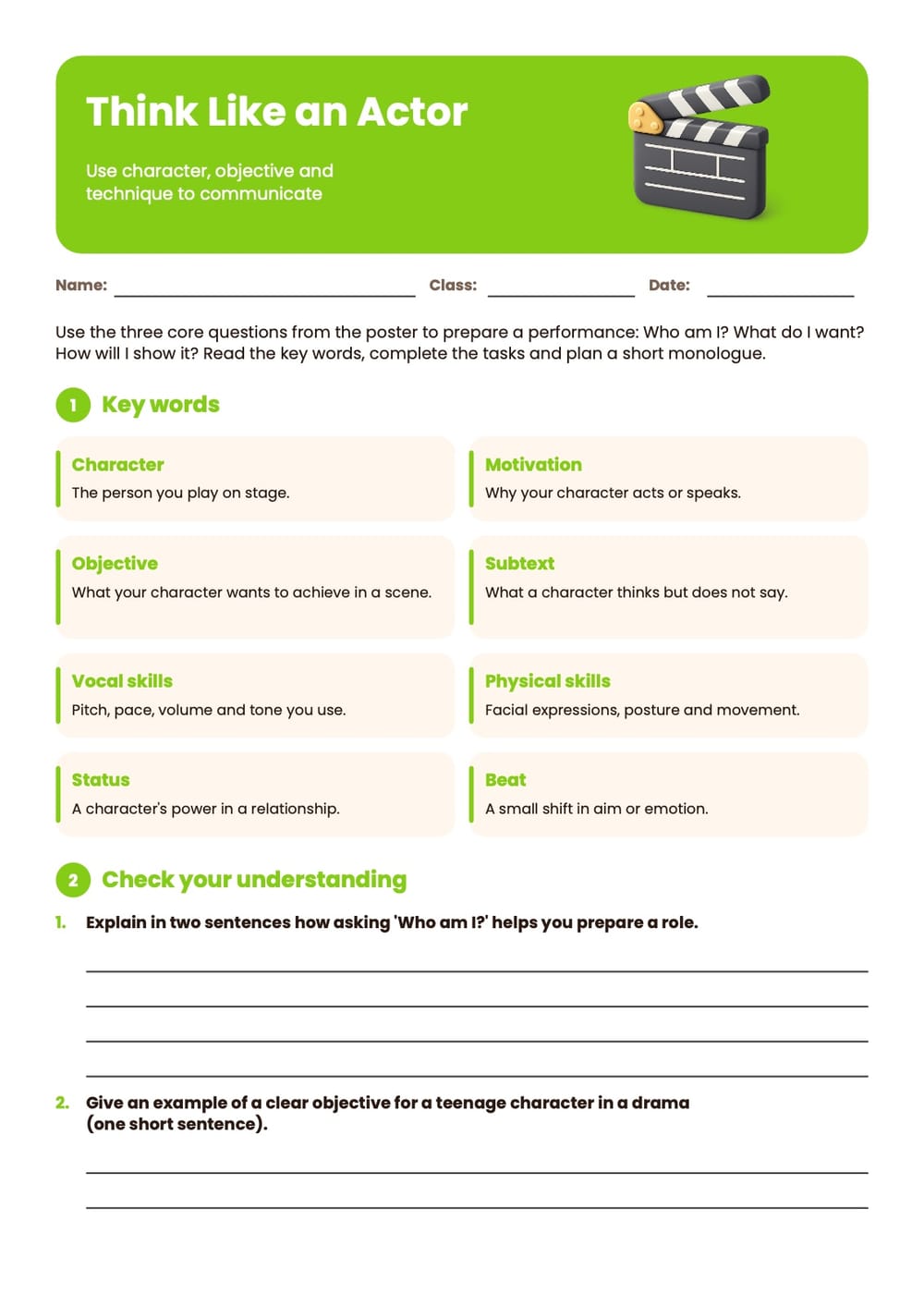 Think Like an Actor Worksheet